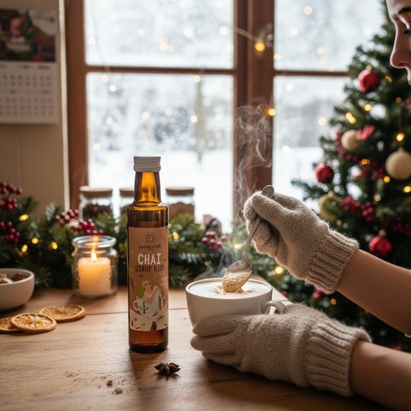 Príprava chai latté so sirupom Sonnentor