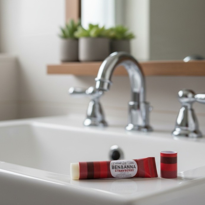 Anwendung des Erdbeer-Lippenbalsams