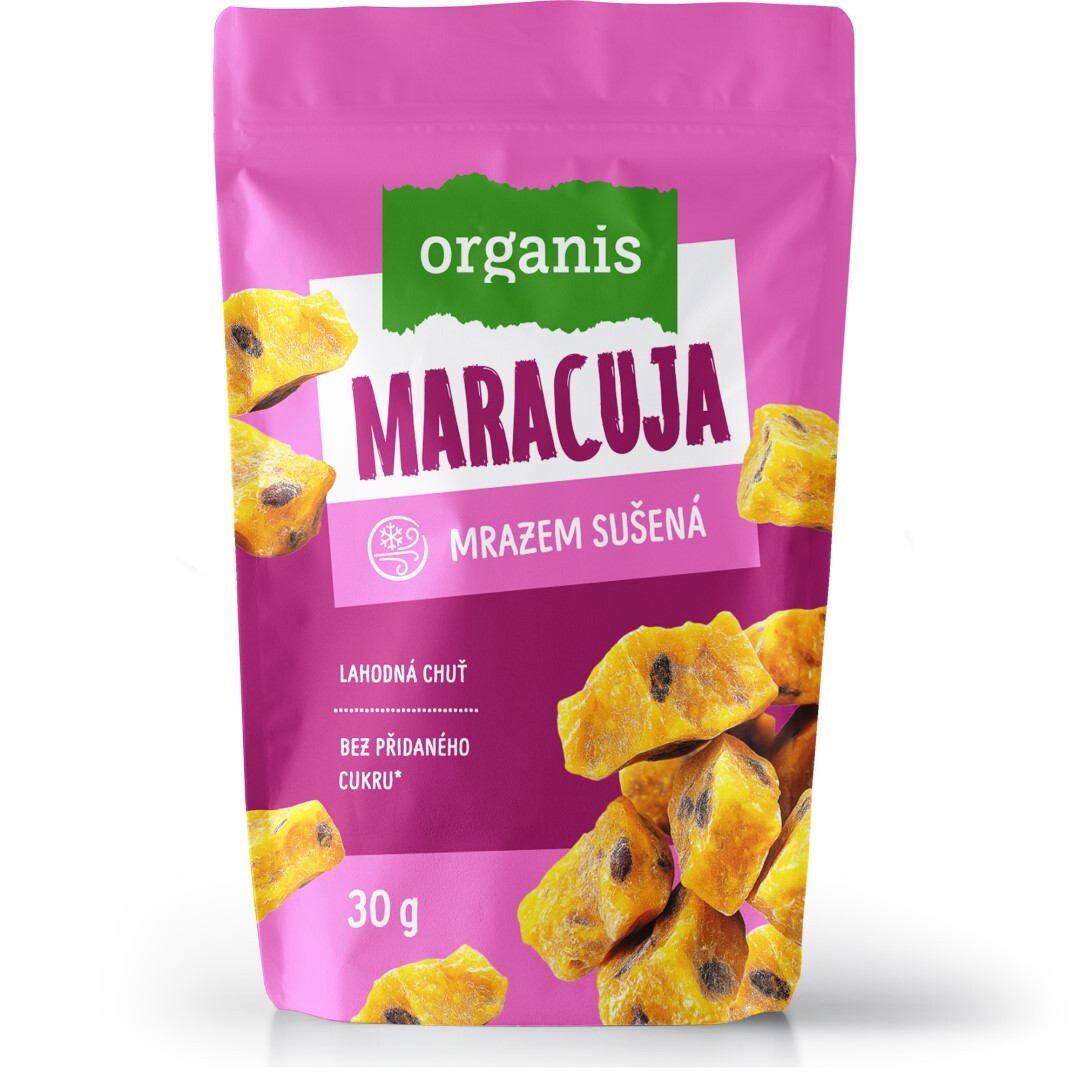 Detailný záber na mrazom sušené kocky marakuje