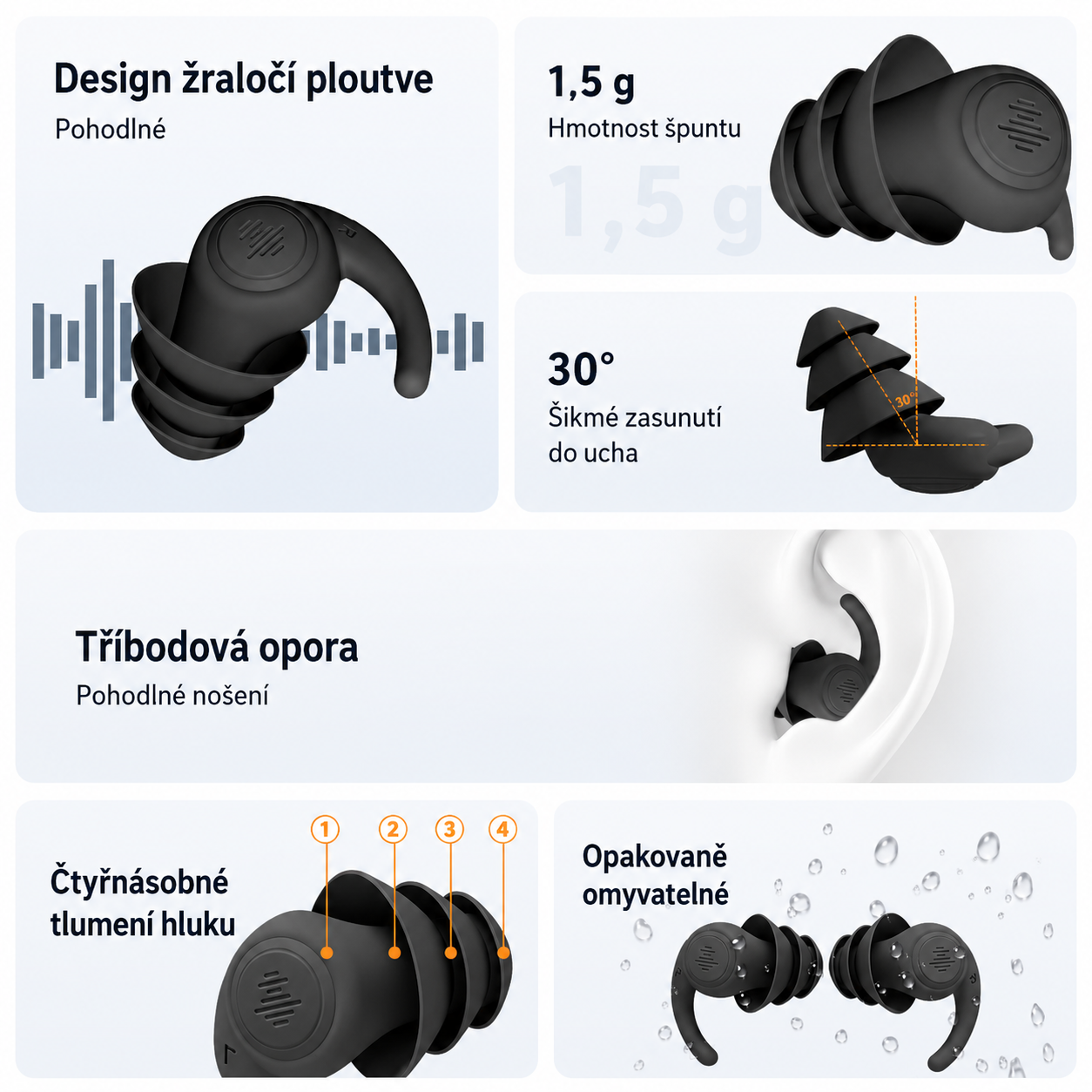 Silikonové špunty do uší pro klidný spánek a plavání